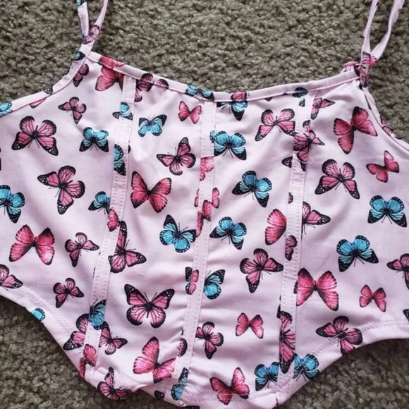 Pink Butterfly Print Women's Top - Picture 3 of 3